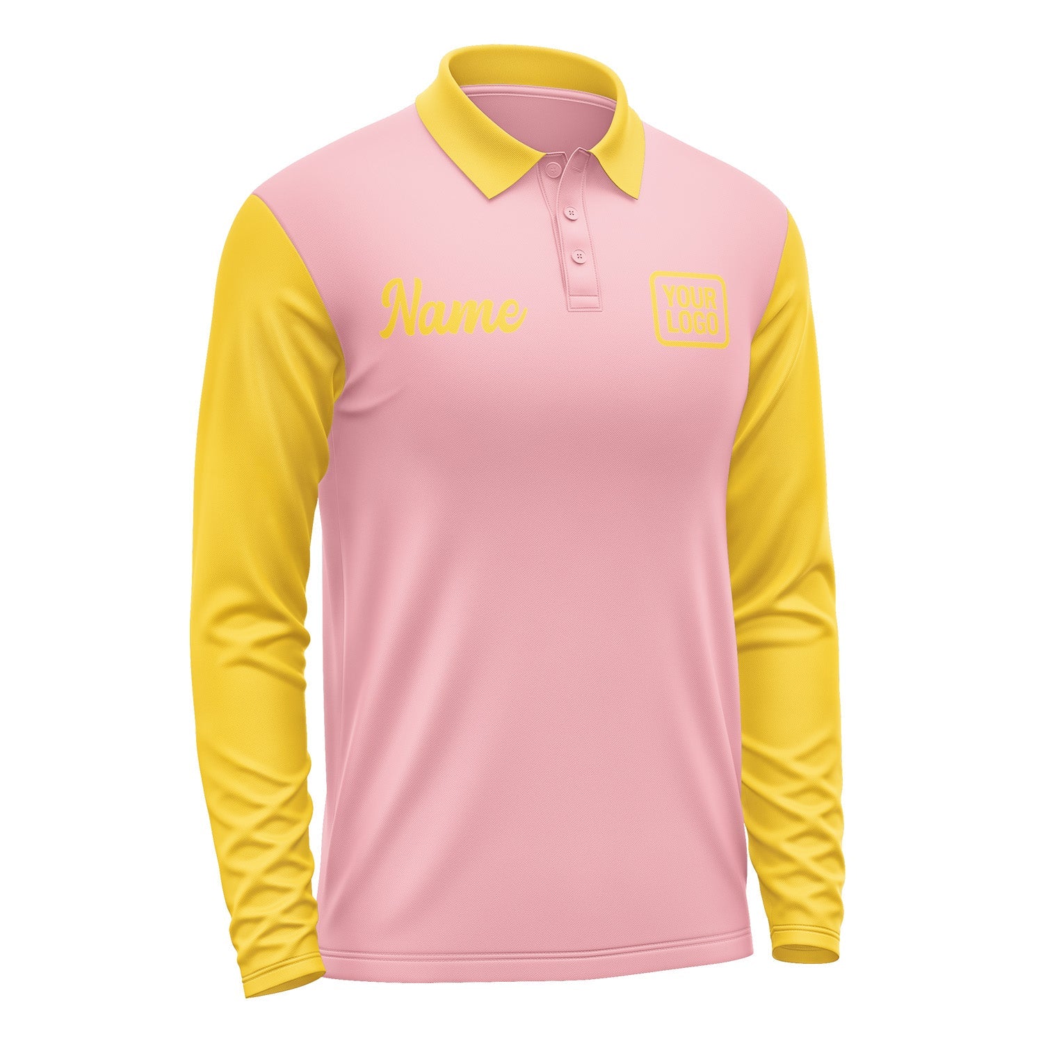 Custom Light Pink Gold Long Sleeve Polo Shirt Pl213030B130