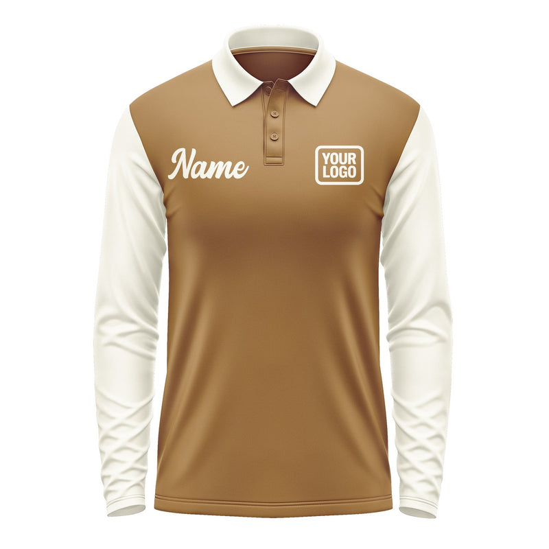Custom Khaki Cream Long Sleeve Polo Shirt Pl220303B103
