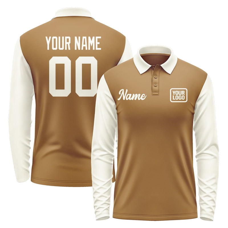 Custom Khaki Cream Long Sleeve Polo Shirt Pl220303B103