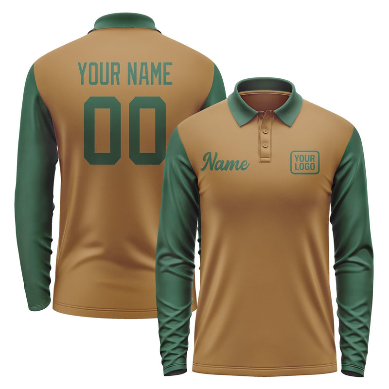 Custom Khaki Green Long Sleeve Polo Shirt Pl220505B105