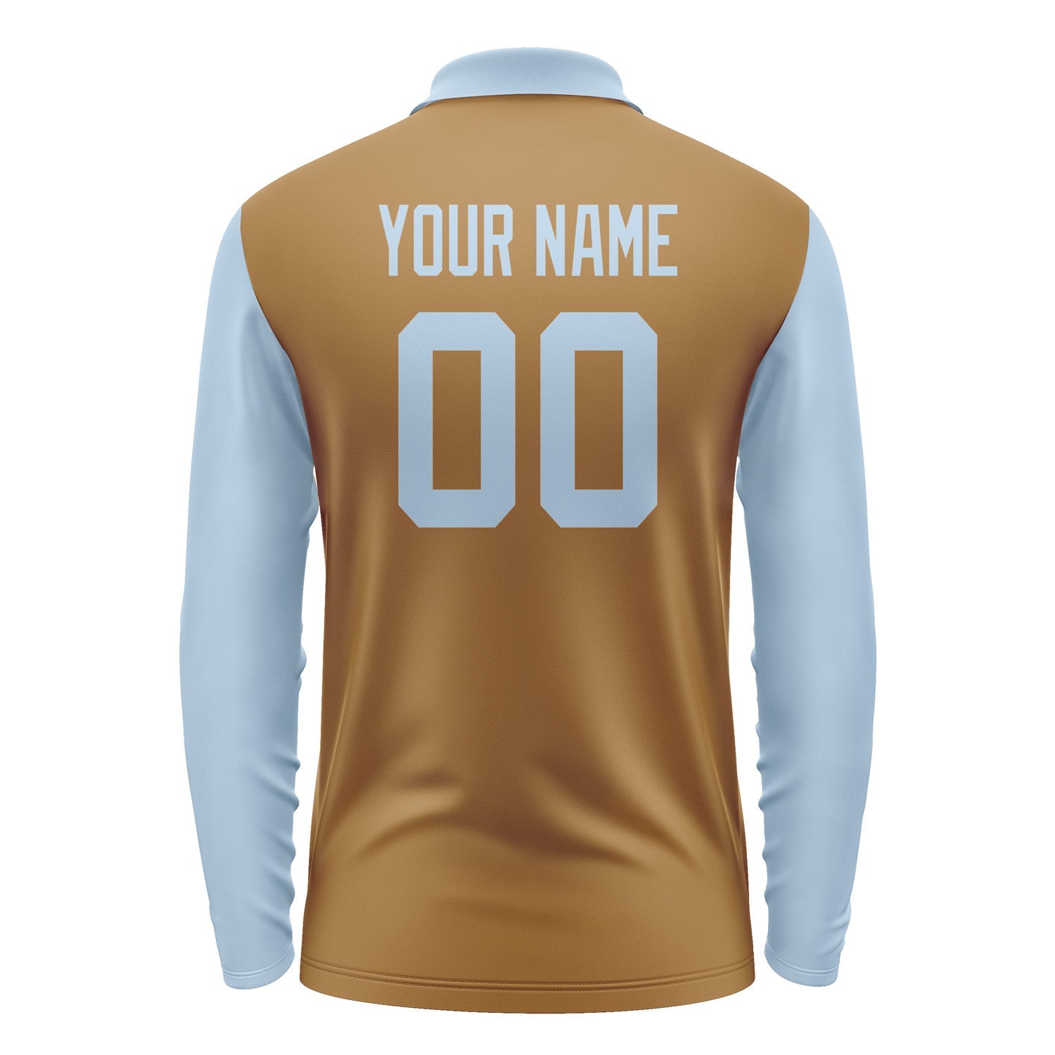 Custom Khaki Light Blue Long Sleeve Polo Shirt Pl220808B108