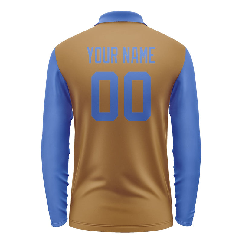 Custom Khaki Sky Blue Long Sleeve Polo Shirt Pl220909B109