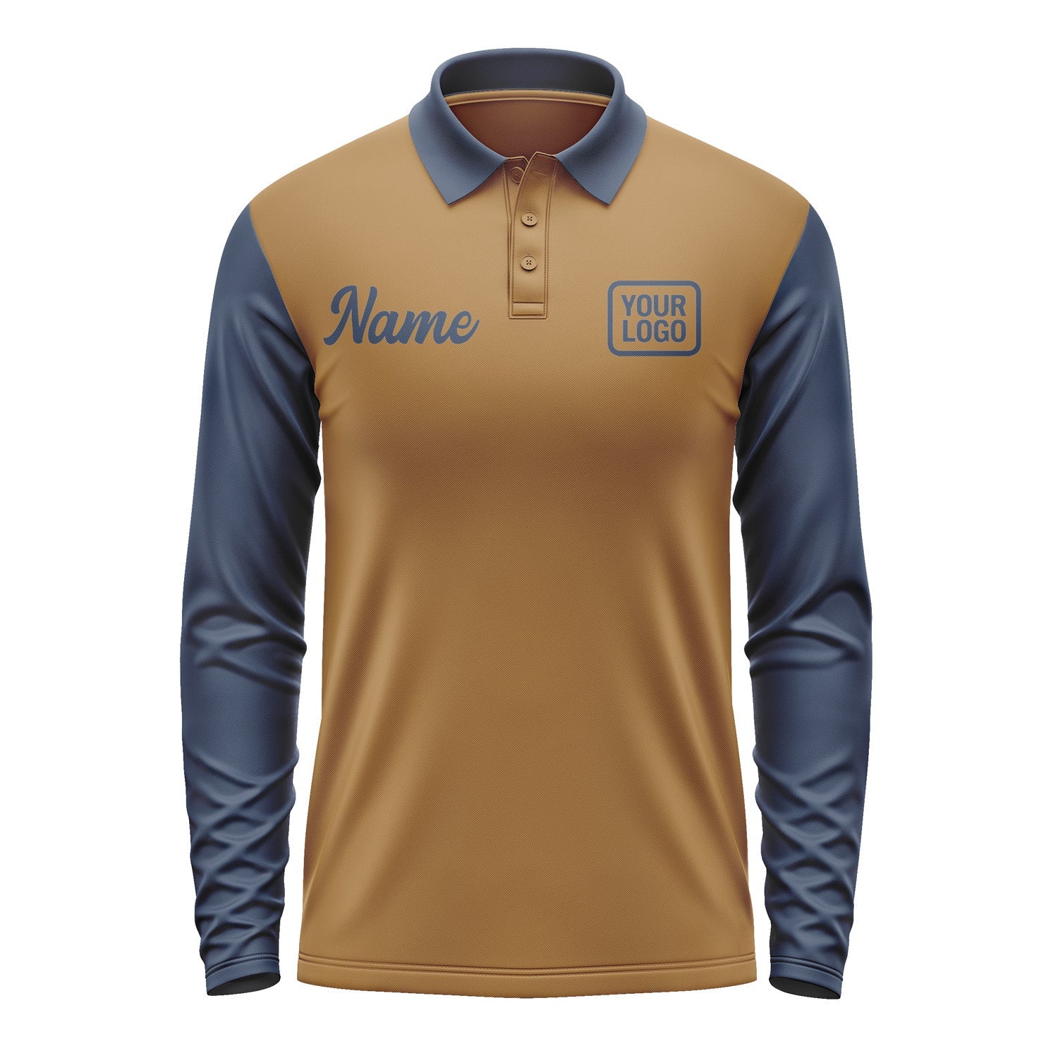 Custom Khaki Blue Long Sleeve Polo Shirt Pl221010B110