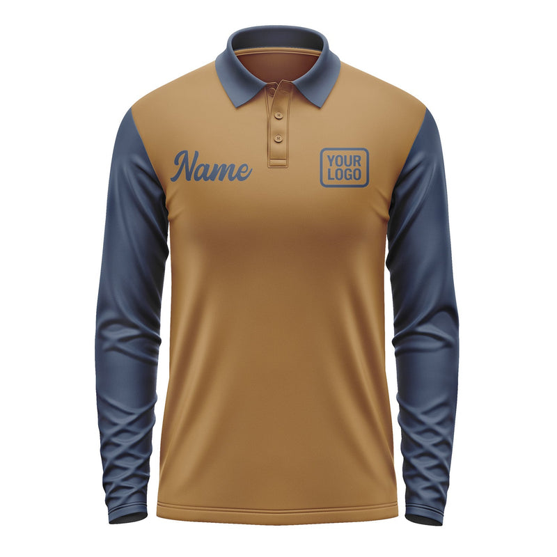 Custom Khaki Blue Long Sleeve Polo Shirt Pl221010B110