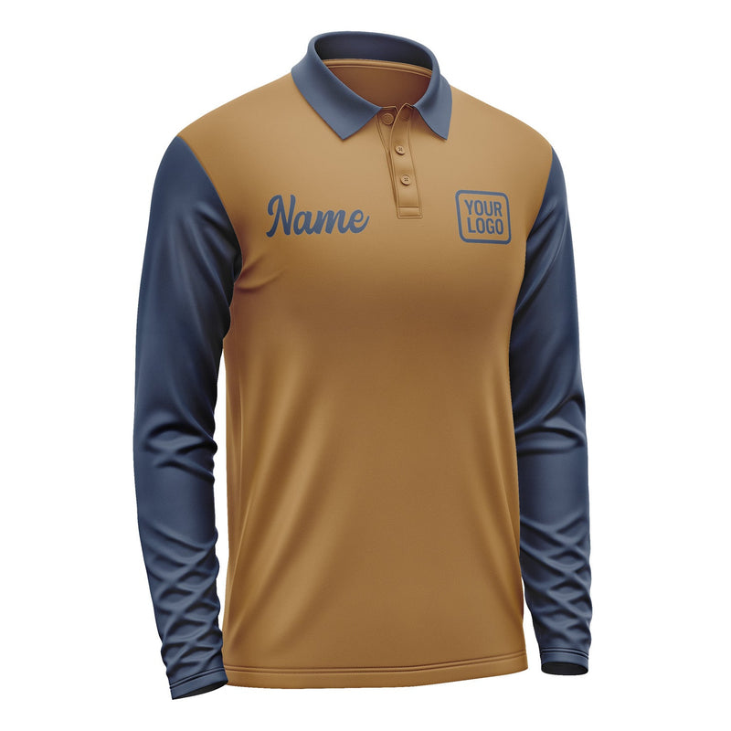 Custom Khaki Blue Long Sleeve Polo Shirt Pl221010B110