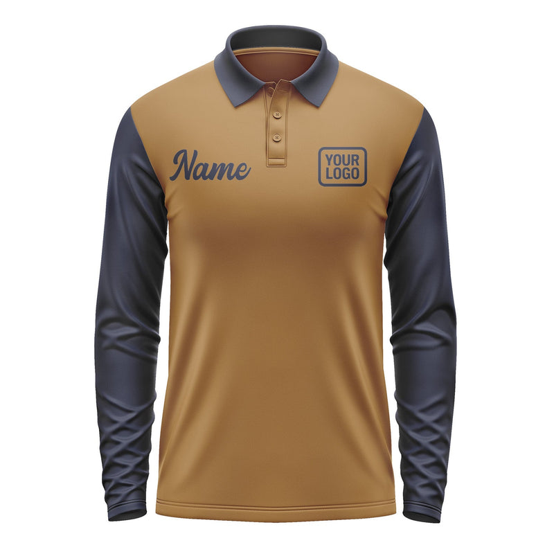Custom Khaki Navy Long Sleeve Polo Shirt Pl221111B111