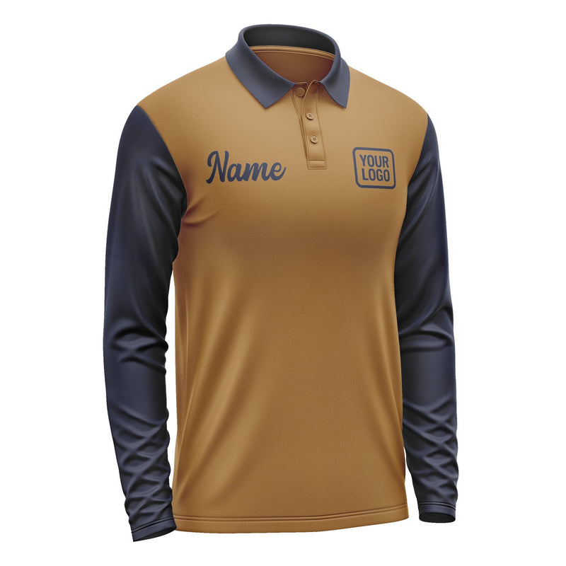 Custom Khaki Navy Long Sleeve Polo Shirt Pl221111B111