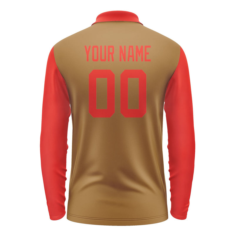 Custom Khaki Orange Red Long Sleeve Polo Shirt Pl221212B112