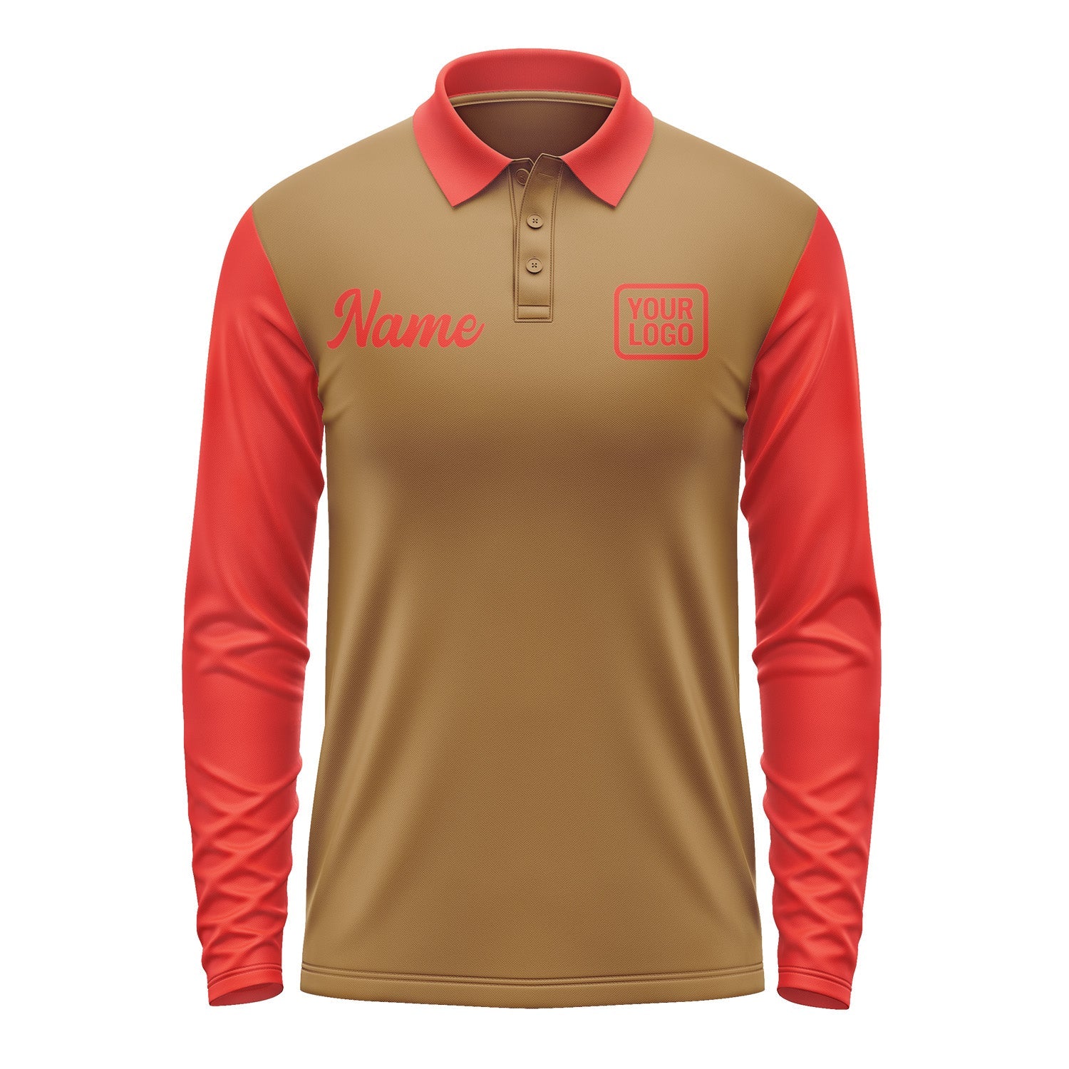 Custom Khaki Orange Red Long Sleeve Polo Shirt Pl221212B112