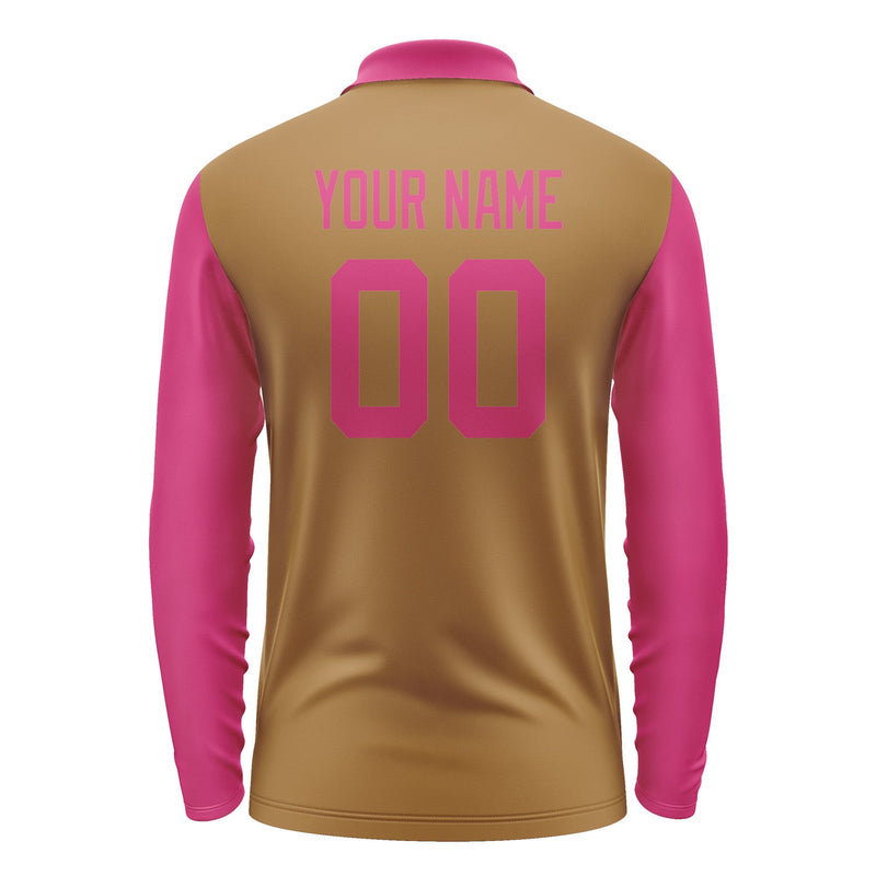 Custom Khaki Pink Long Sleeve Polo Shirt Pl221313B113