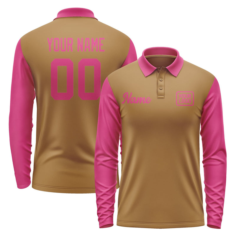 Custom Khaki Pink Long Sleeve Polo Shirt Pl221313B113