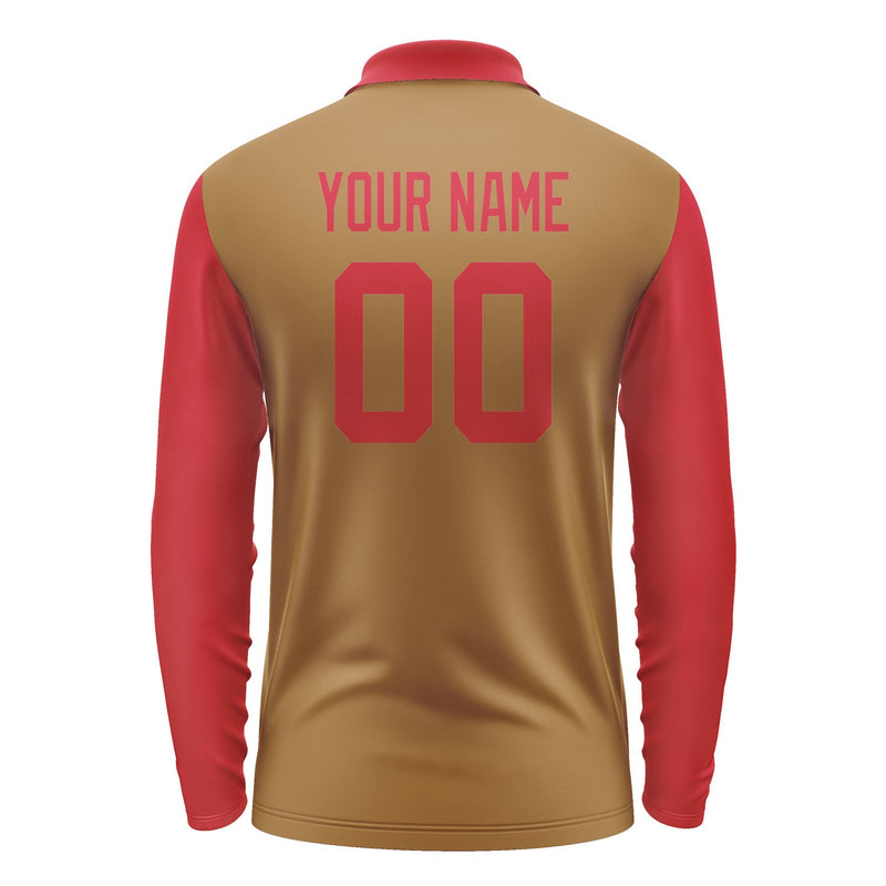 Custom Khaki Red Long Sleeve Polo Shirt Pl221414B114