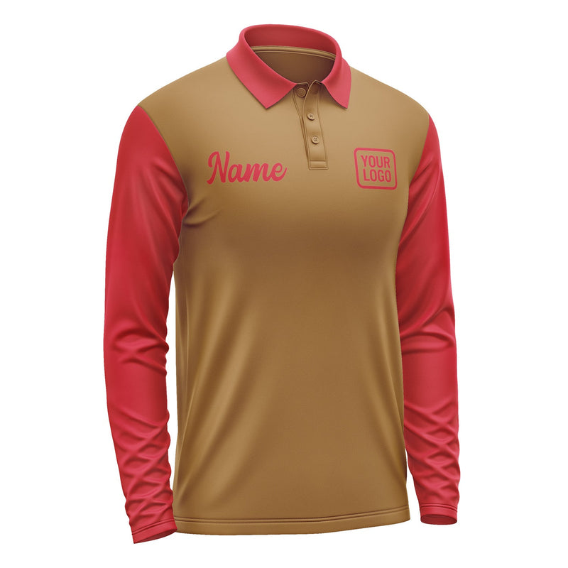 Custom Khaki Red Long Sleeve Polo Shirt Pl221414B114