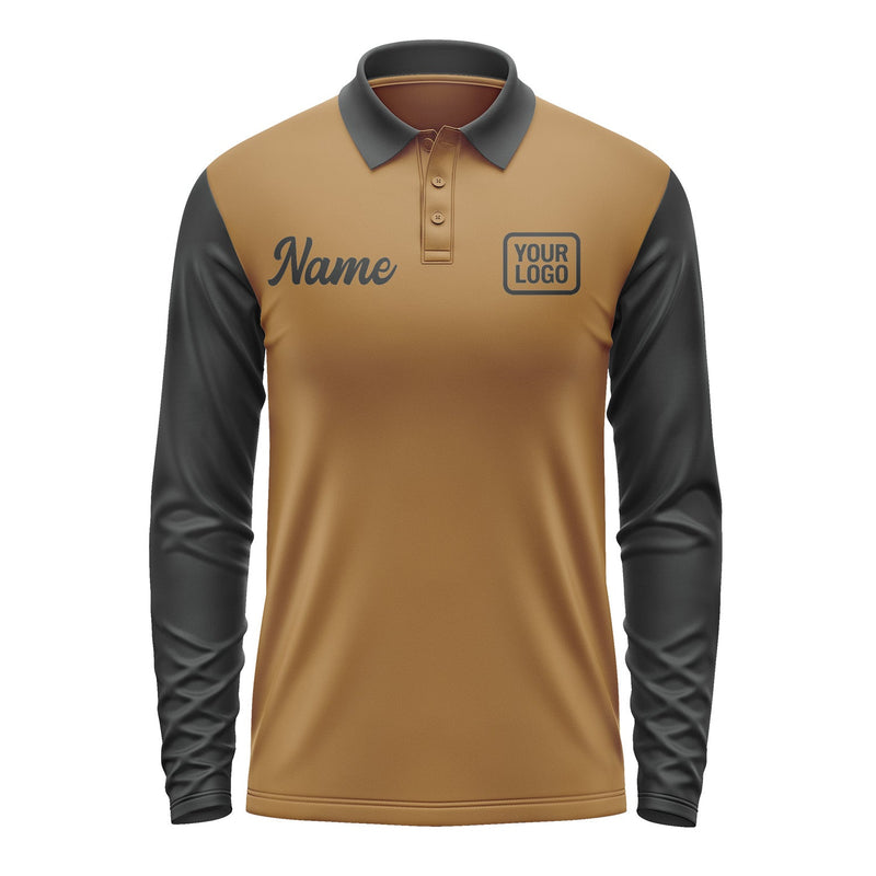 Custom Khaki Black Long Sleeve Polo Shirt Pl221717B117