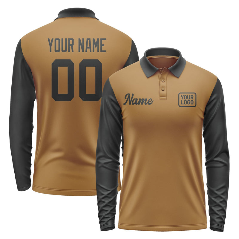 Custom Khaki Black Long Sleeve Polo Shirt Pl221717B117