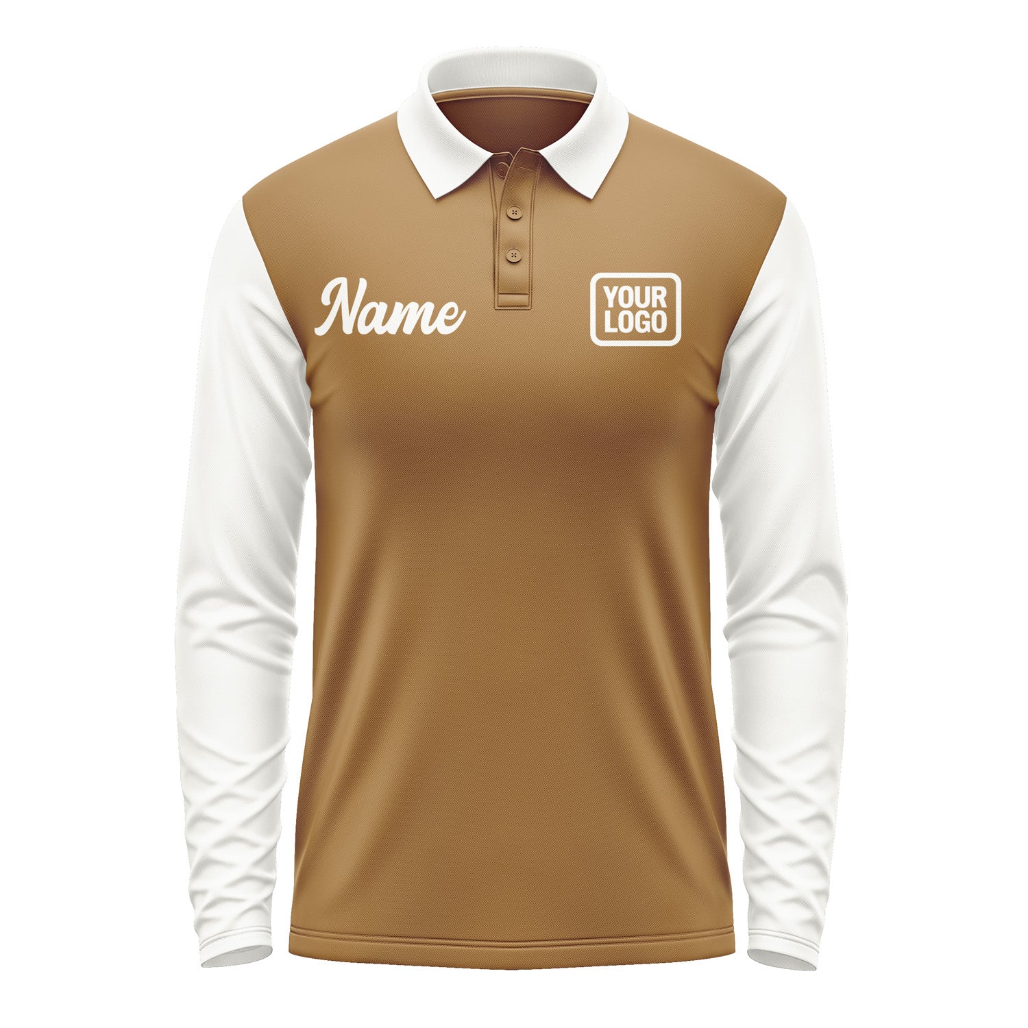 Custom Khaki White Long Sleeve Polo Shirt Pl221818B118