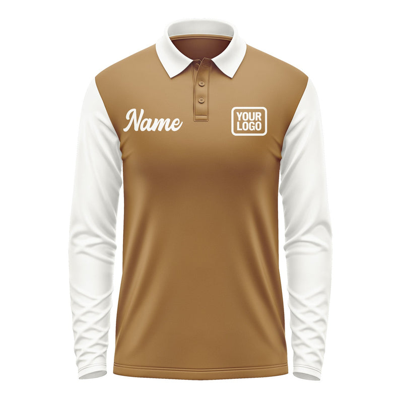 Custom Khaki White Long Sleeve Polo Shirt Pl221818B118