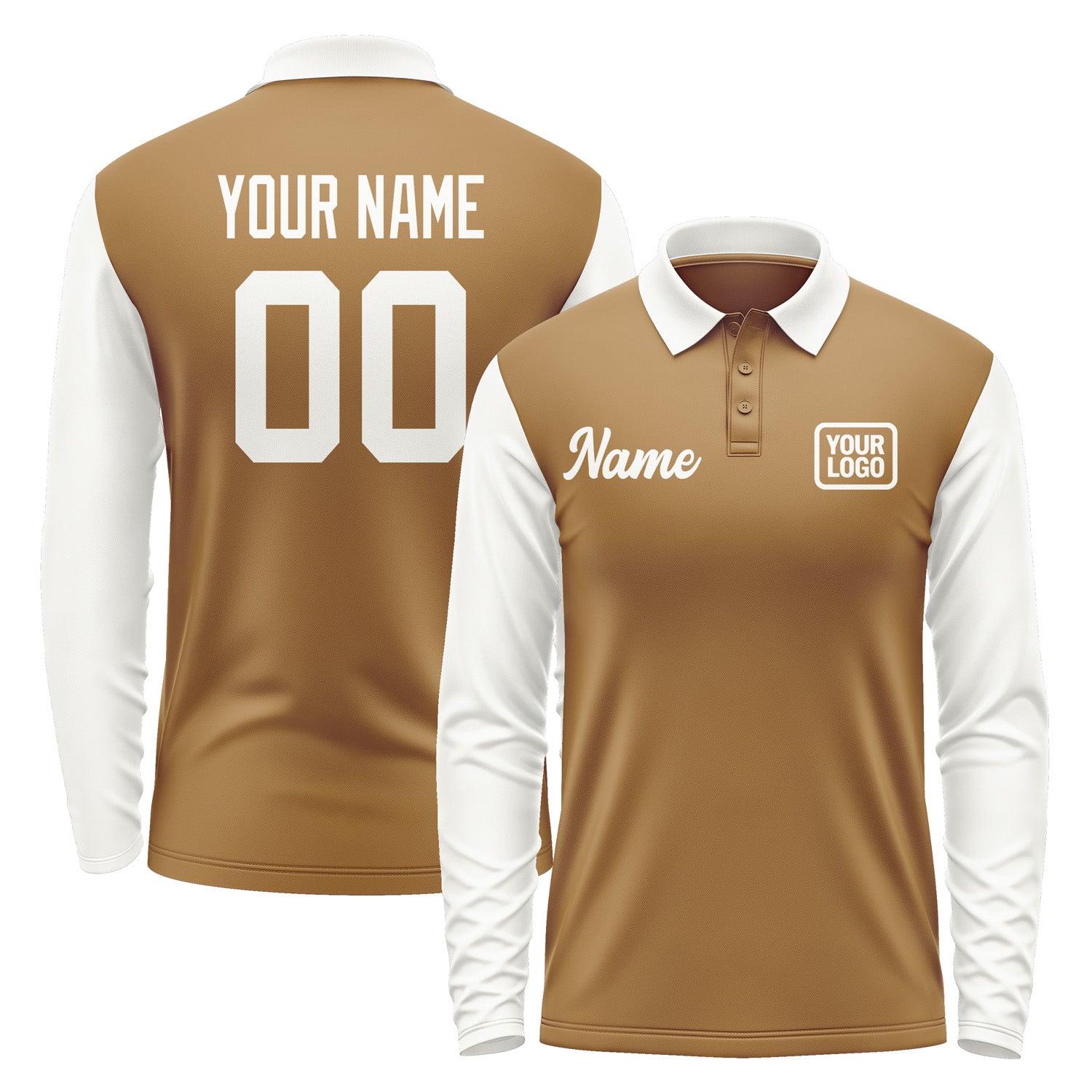 Custom Khaki White Long Sleeve Polo Shirt Pl221818B118