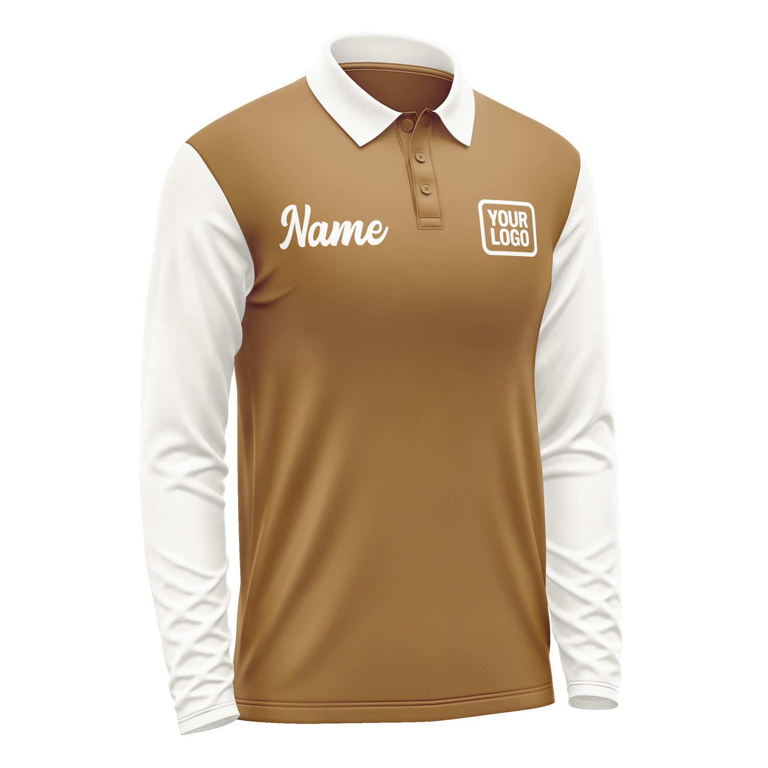 Custom Khaki White Long Sleeve Polo Shirt Pl221818B118