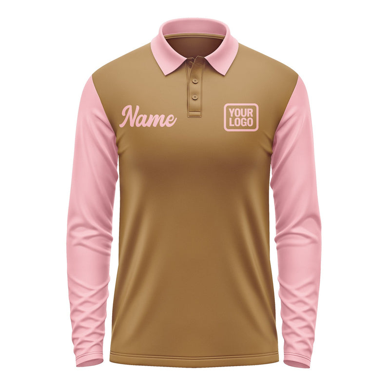Custom Khaki Light Pink Long Sleeve Polo Shirt Pl222121B121