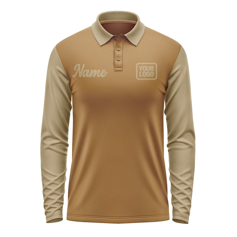 Custom Khaki Light Khaki Long Sleeve Polo Shirt Pl222525B125