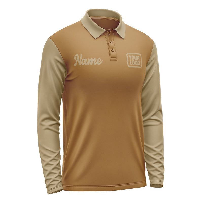 Custom Khaki Light Khaki Long Sleeve Polo Shirt Pl222525B125