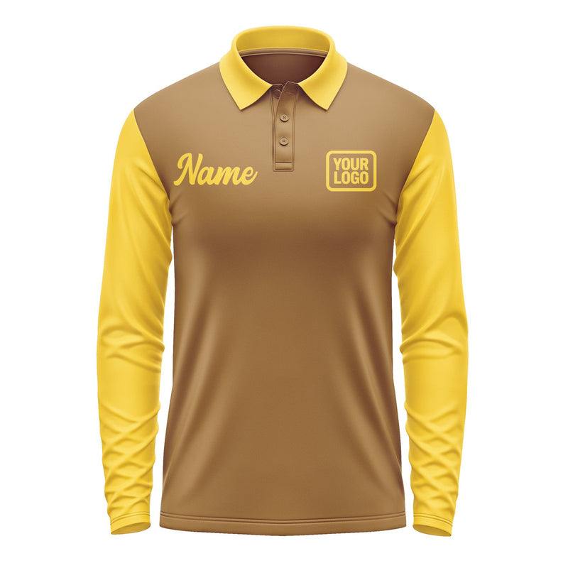 Custom Khaki Gold Long Sleeve Polo Shirt Pl223030B130