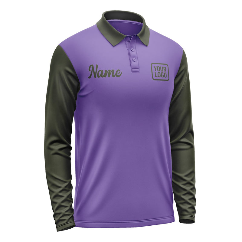 Custom Light Purple Olive Long Sleeve Polo Shirt Pl230202B102