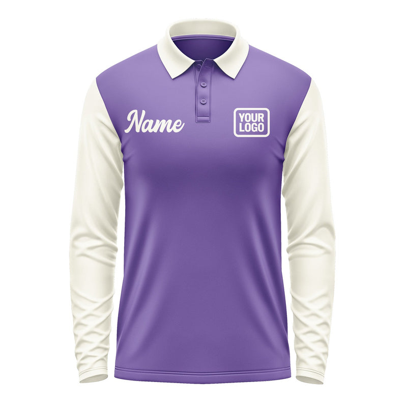 Custom Light Purple Cream Long Sleeve Polo Shirt Pl230303B103