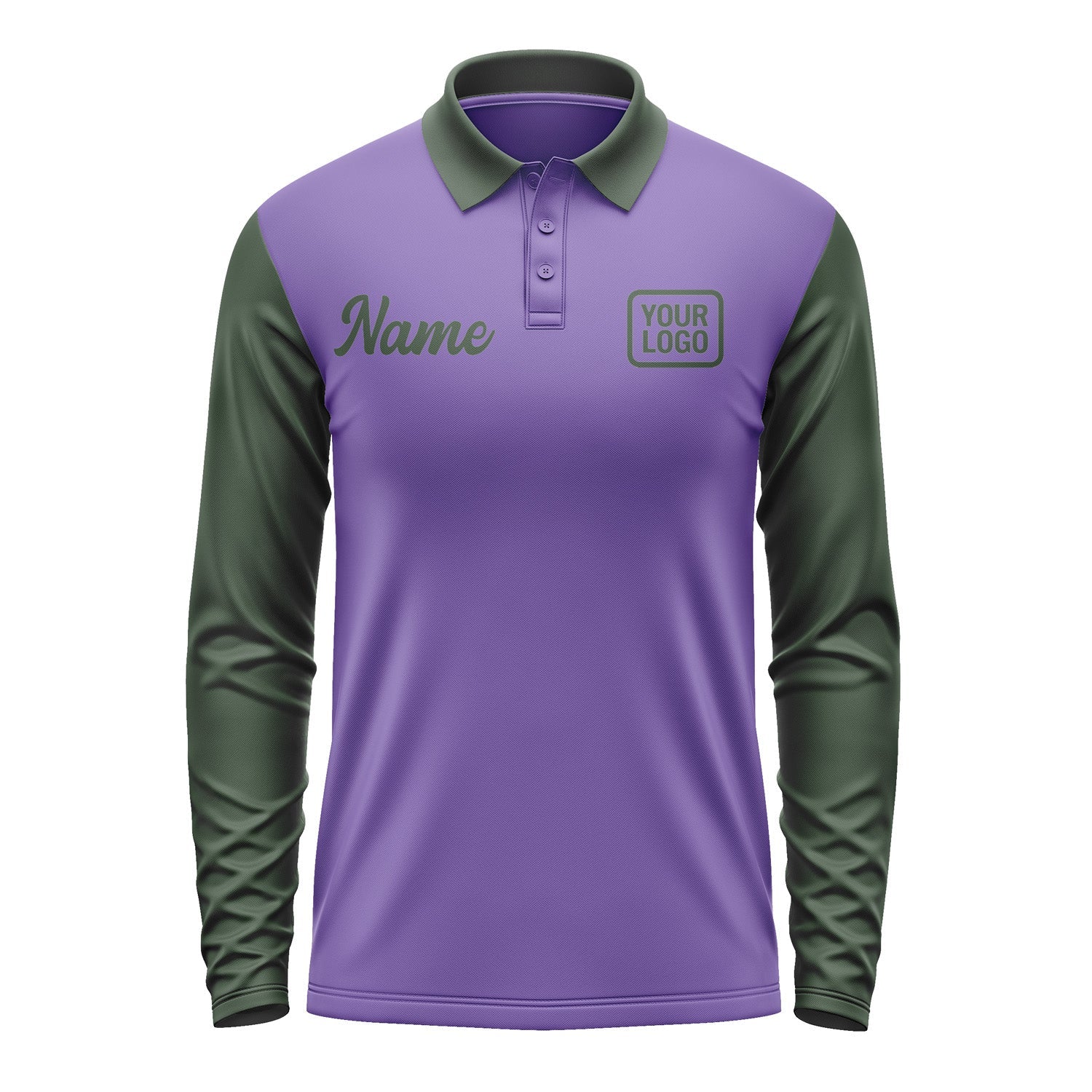 Custom Light Purple Dark Green Long Sleeve Polo Shirt Pl230606B106