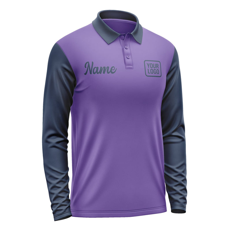 Custom Light Purple Blue Long Sleeve Polo Shirt Pl231010B110