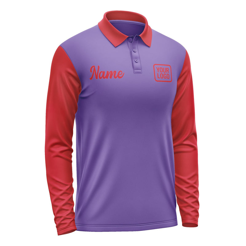 Custom Light Purple Red Long Sleeve Polo Shirt Pl231414B114