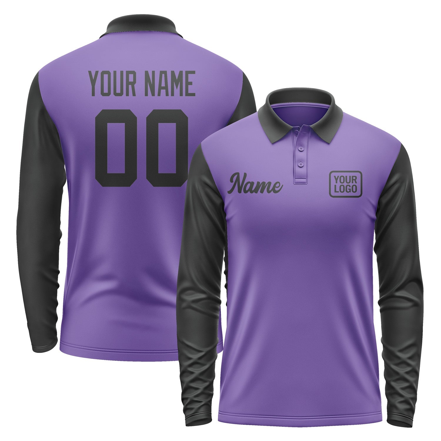 Custom Light Purple Black Long Sleeve Polo Shirt Pl231717B117