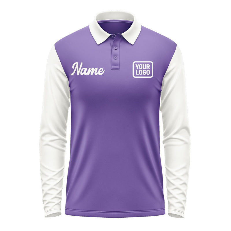 Custom Light Purple White Long Sleeve Polo Shirt Pl231818B118