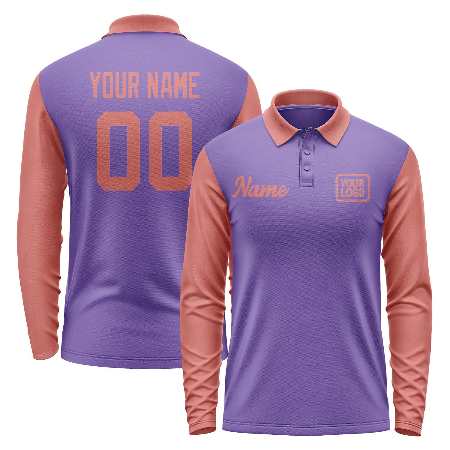Custom Light Purple Copper Rose Long Sleeve Polo Shirt Pl232929B129