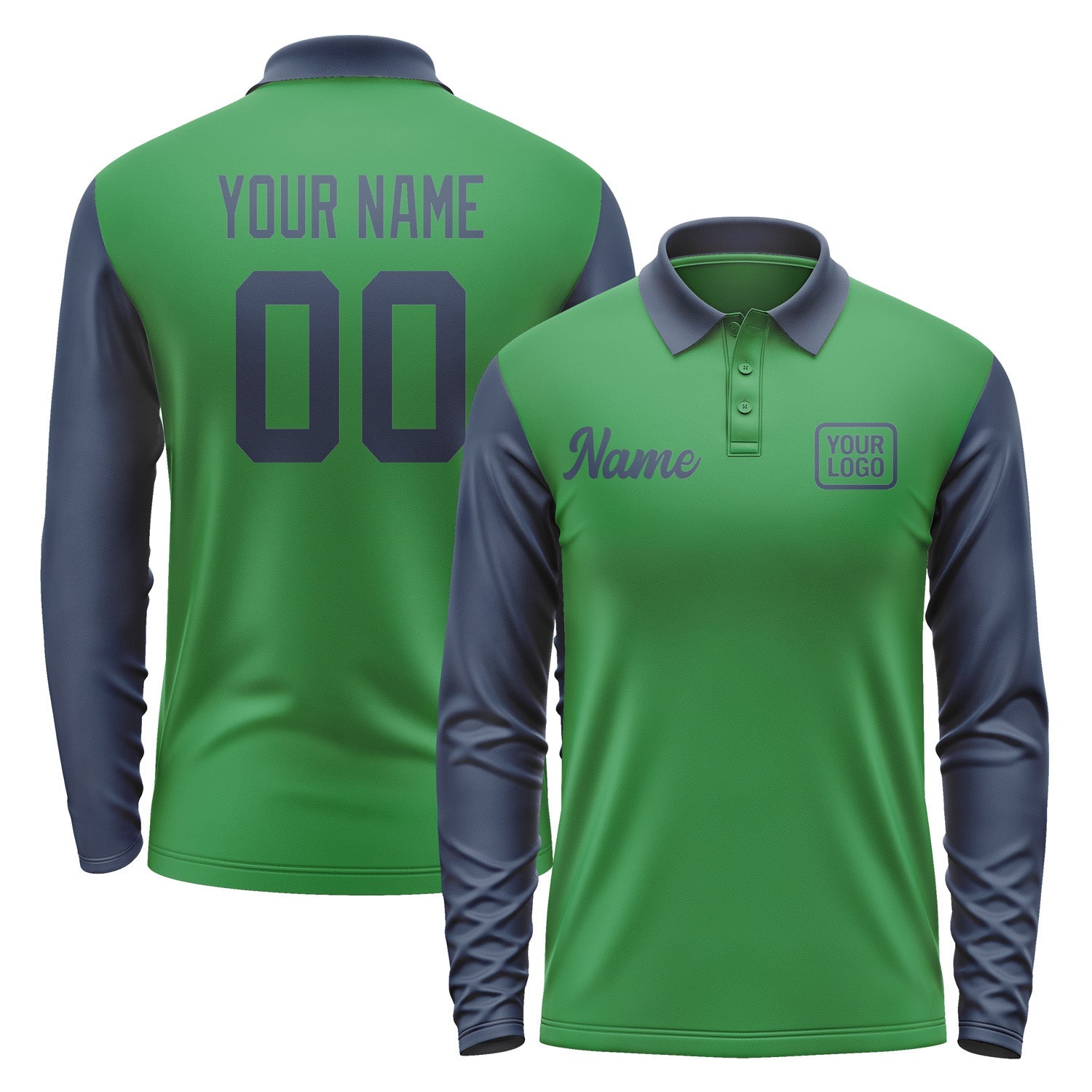 Custom Emerald Green Blue Long Sleeve Polo Shirt Pl241010B110