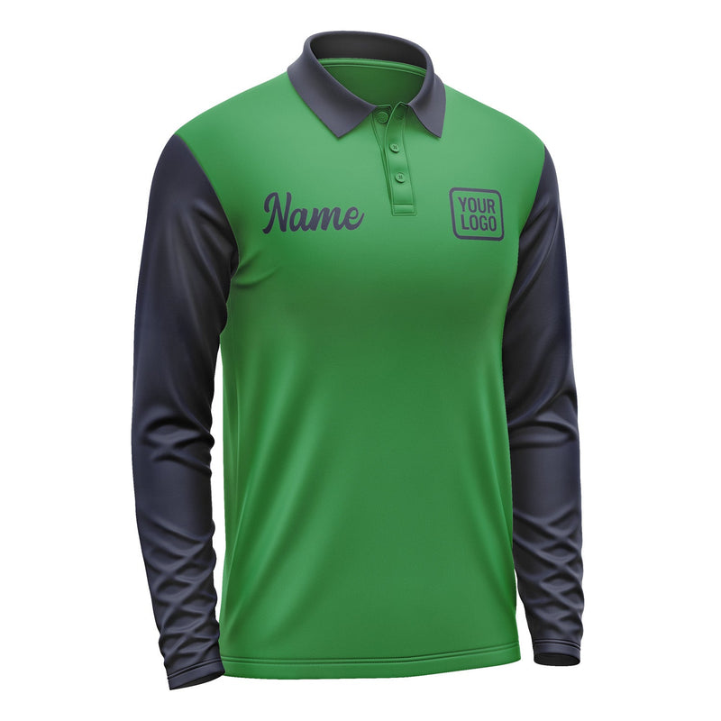 Custom Emerald Green Navy Long Sleeve Polo Shirt Pl241111B111