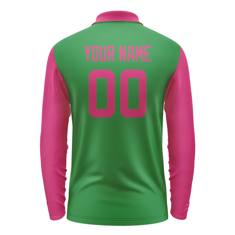 Custom Emerald Green Pink Long Sleeve Polo Shirt Pl241313B113
