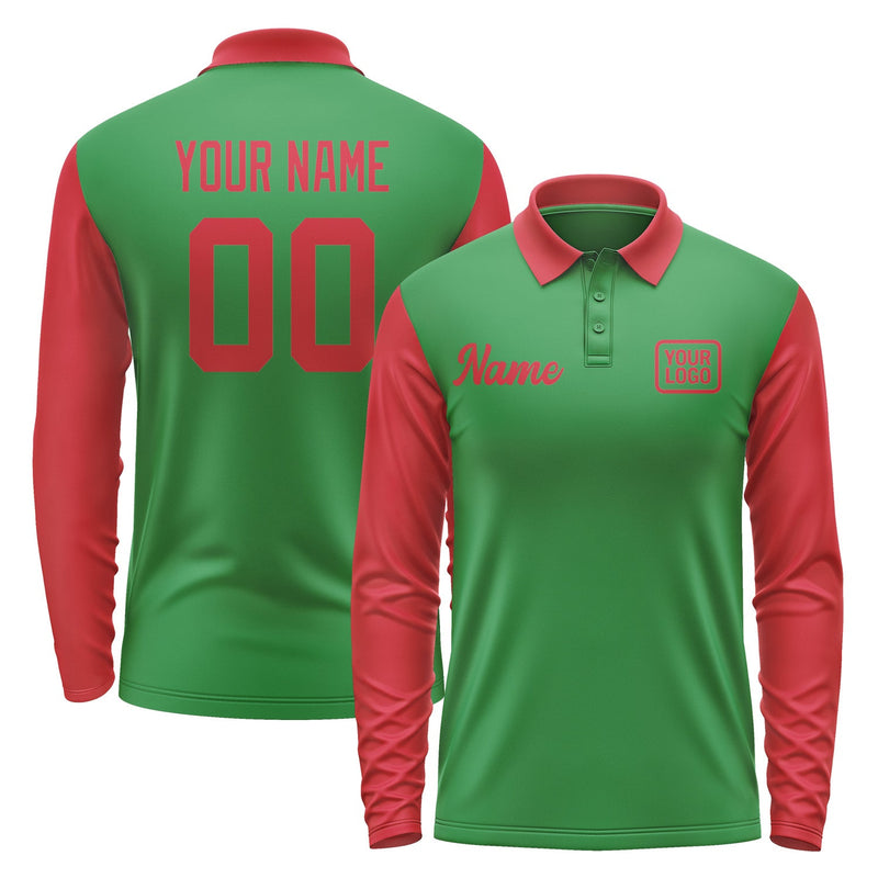 Custom Emerald Green Red Long Sleeve Polo Shirt Pl241414B114