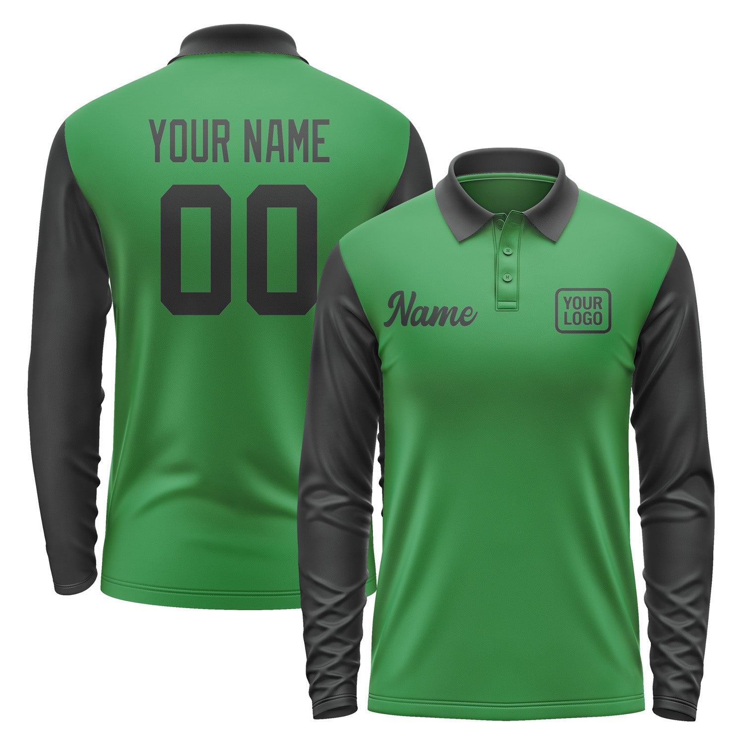Custom Emerald Green Black Long Sleeve Polo Shirt Pl241717B117