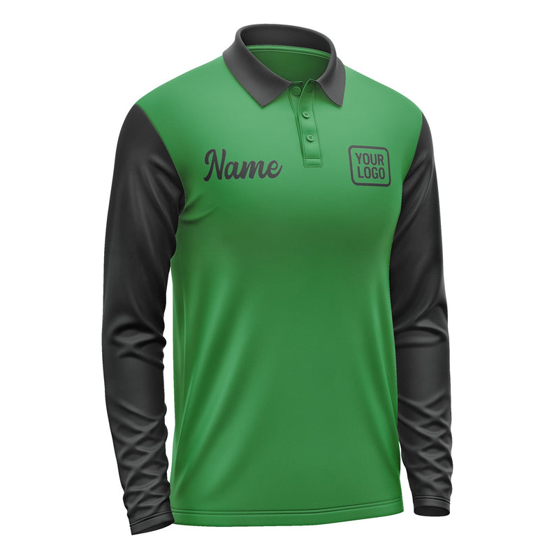 Custom Emerald Green Black Long Sleeve Polo Shirt Pl241717B117