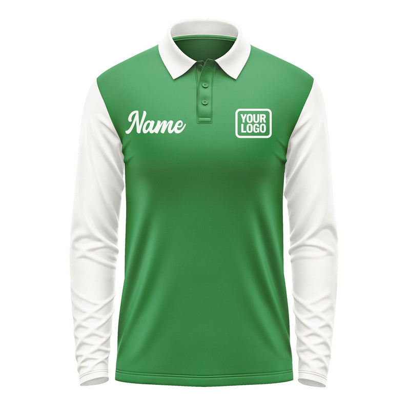 Custom Emerald Green White Long Sleeve Polo Shirt Pl241818B118