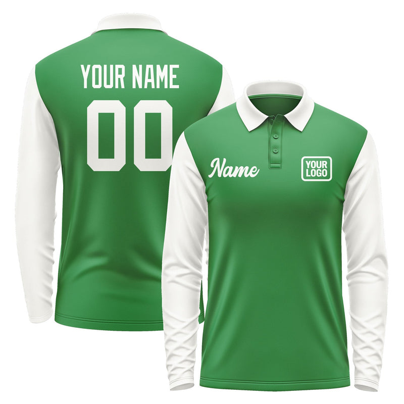 Custom Emerald Green White Long Sleeve Polo Shirt Pl241818B118