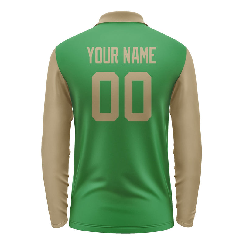 Custom Emerald Green Light Khaki Long Sleeve Polo Shirt Pl242525B125