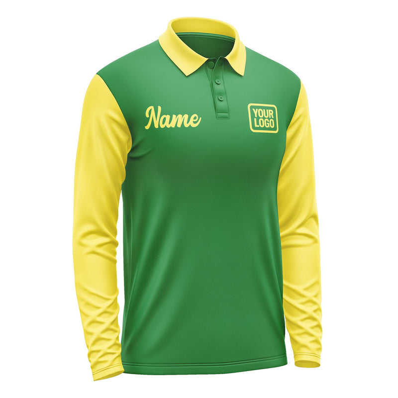 Custom Emerald Green Light Yellow Long Sleeve Polo Shirt Pl242626B126
