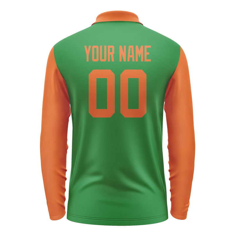 Custom Emerald Green Orange Long Sleeve Polo Shirt Pl242828B128