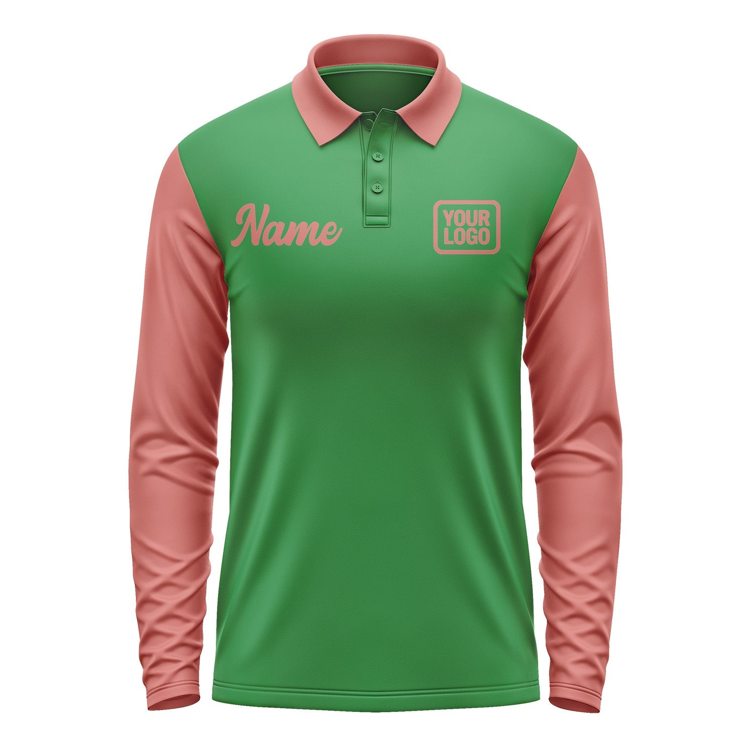 Custom Emerald Green Copper Rose Long Sleeve Polo Shirt Pl242929B129