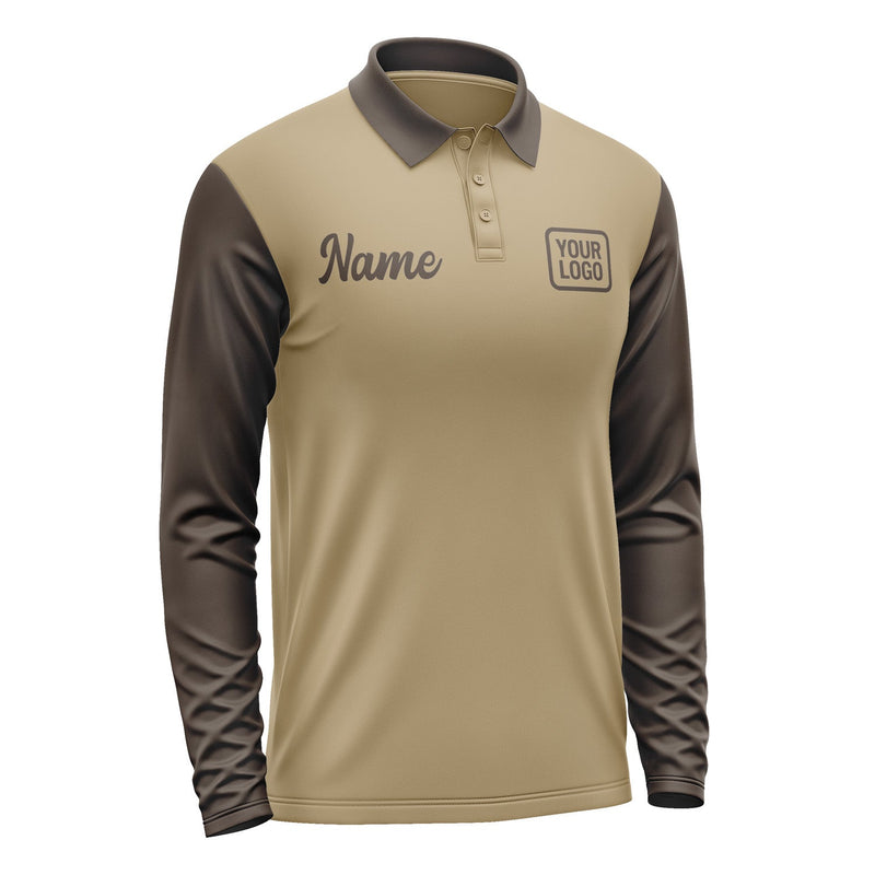 Custom Light Khaki Brown Long Sleeve Polo Shirt Pl250101B101