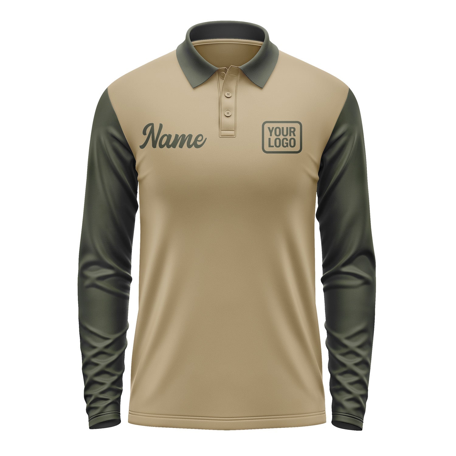 Custom Light Khaki Olive Long Sleeve Polo Shirt Pl250202B102