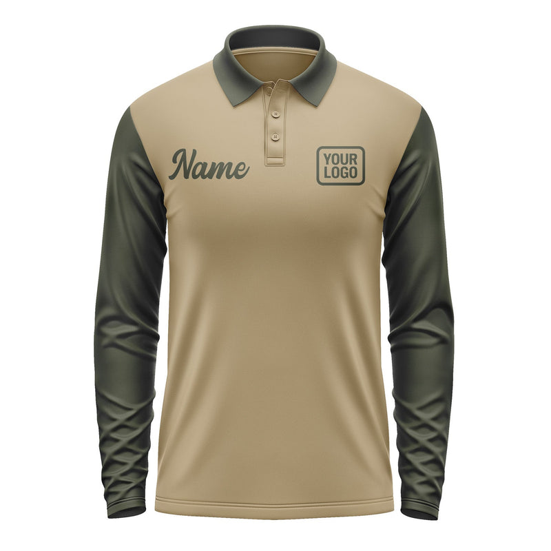 Custom Light Khaki Olive Long Sleeve Polo Shirt Pl250202B102